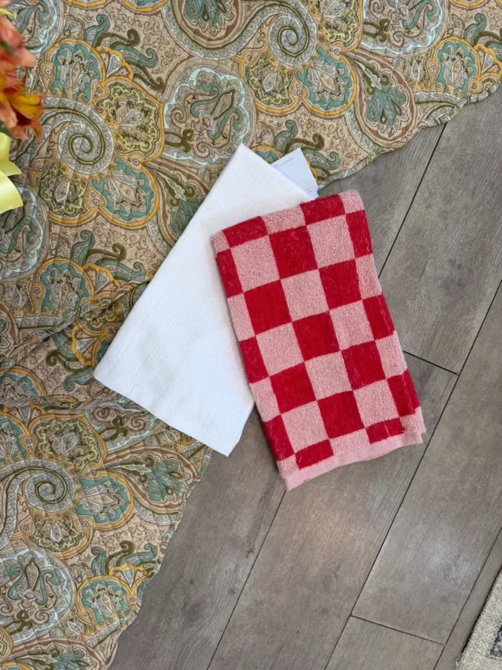New Boutique Western Kitchen Towel Set ‘M’ Monogram Cowboy Boot/Checkered Cotton